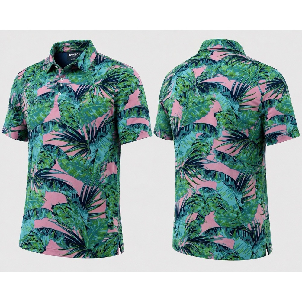 Birdie Bound Mens 2XL Tropical Leaf Print Golf Polo Shirt